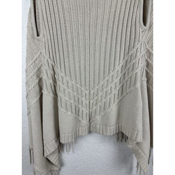August Silk Womens Shrug Cardigan Small Beige Fringe Western Grandma MINOR FLAW - Picture 9 of 13